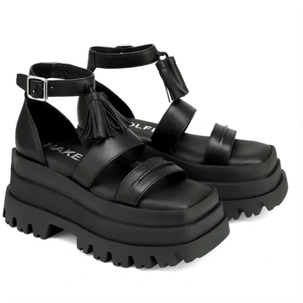 Naked Wolfe Dare Black Platform Sandals